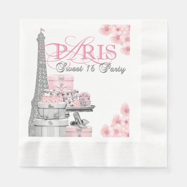 Pink Paris Sweet 16 Birthday Party Napkin (Front)