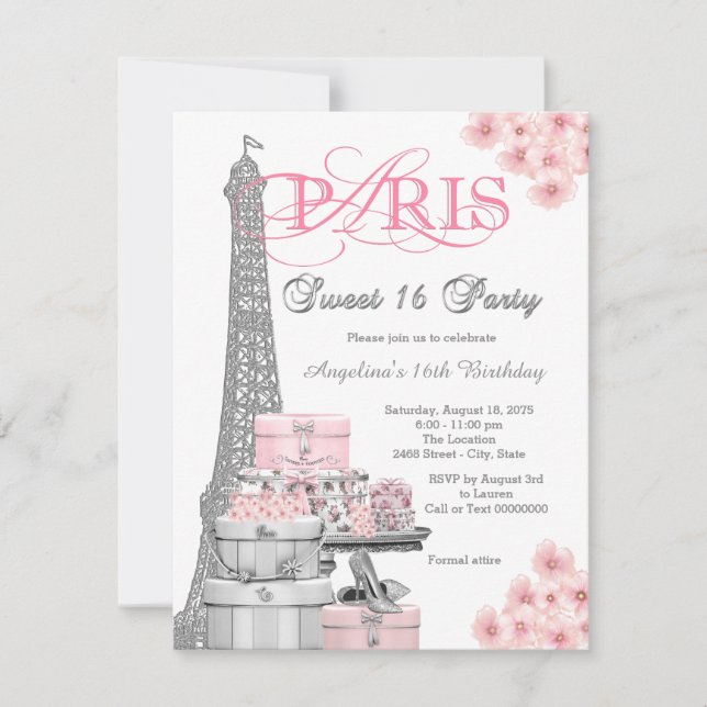 Pink Paris Sweet 16 Party Invitation (Front)