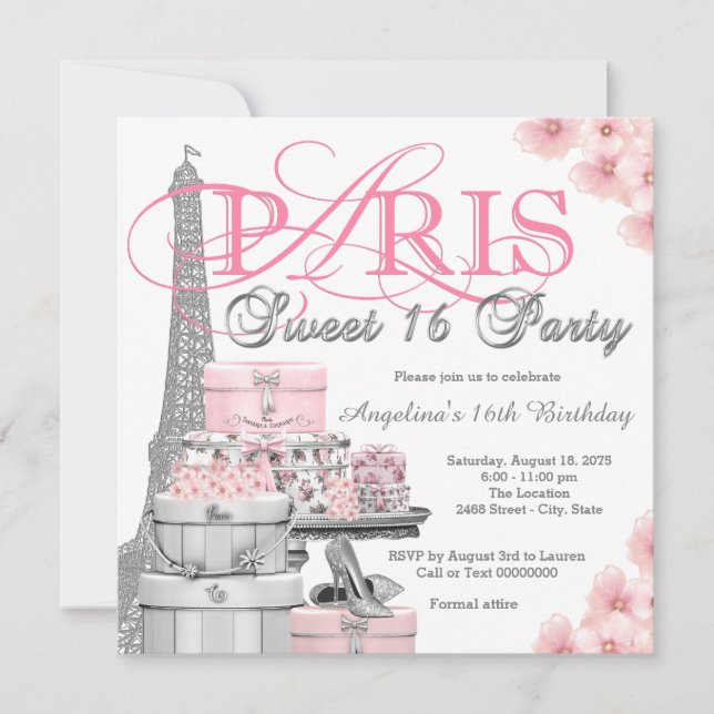 Pink Paris Sweet 16 Party Invitation (Front)