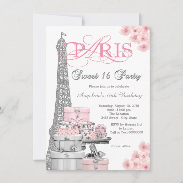 Pink Paris Sweet 16 Party Invitation (Front)
