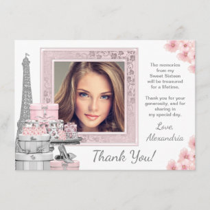 Pink Paris Sweet 16 Thank You Cards