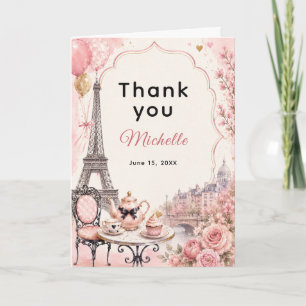 Pink Paris Tea Party Birthday Thank You Card