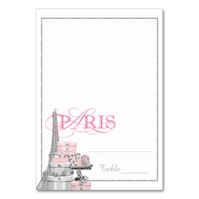 Pink Paris Tented Escort Cards (Front)