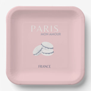 Pink Paris Travel Art Pastel Preppy Macarons Paper Plate