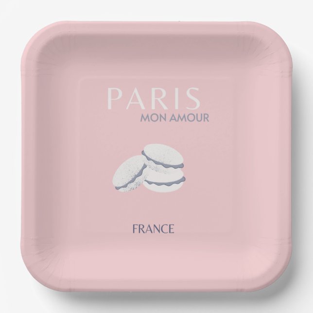Pink Paris Travel Art Pastel Preppy Macarons  Paper Plate (Front)