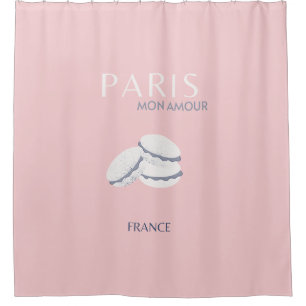 Pink Paris Travel Art Pastel Preppy Macarons  Shower Curtain