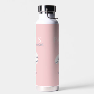 Pink Paris Travel Art Pastel Preppy Macarons Water Bottle