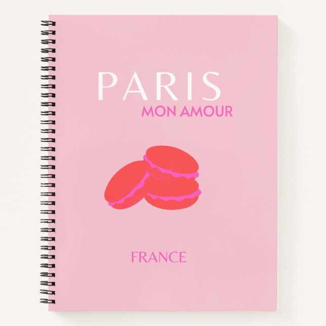 Pink Paris Travel Art Preppy Macarons  Notebook (Front)