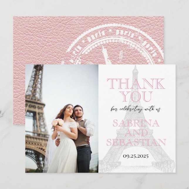 Pink Paris Wedding Photo Thank You (Front/Back)