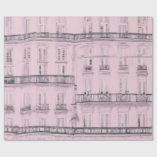Pink Parisian Apartment Facade Pattern | Wrapping Paper