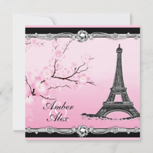 Pink Parisian Eiffel Tower Wedding Invitations