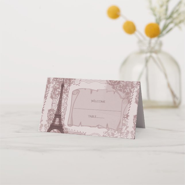 Pink Parisian Reception Place Card (Front)