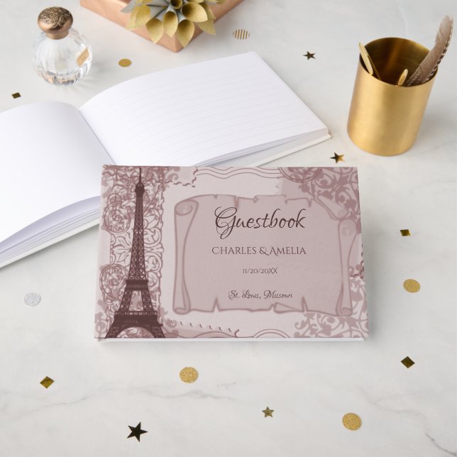 Pink Parisian Wedding Day Guestbook (Front Open)