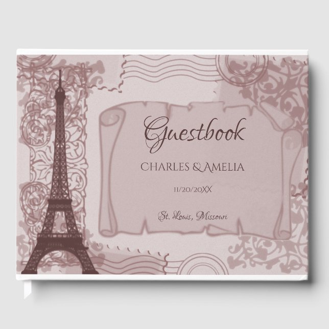 Pink Parisian Wedding Day Guestbook (Front)