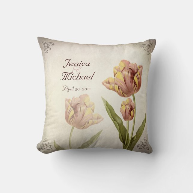 Pink Parrot Tulip Personalised Anniversary Pillow (Front)