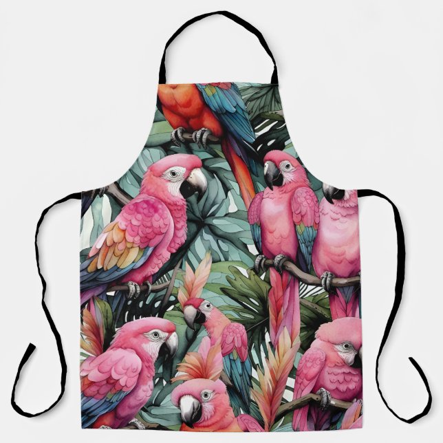 Pink Parrots   Apron (Front)