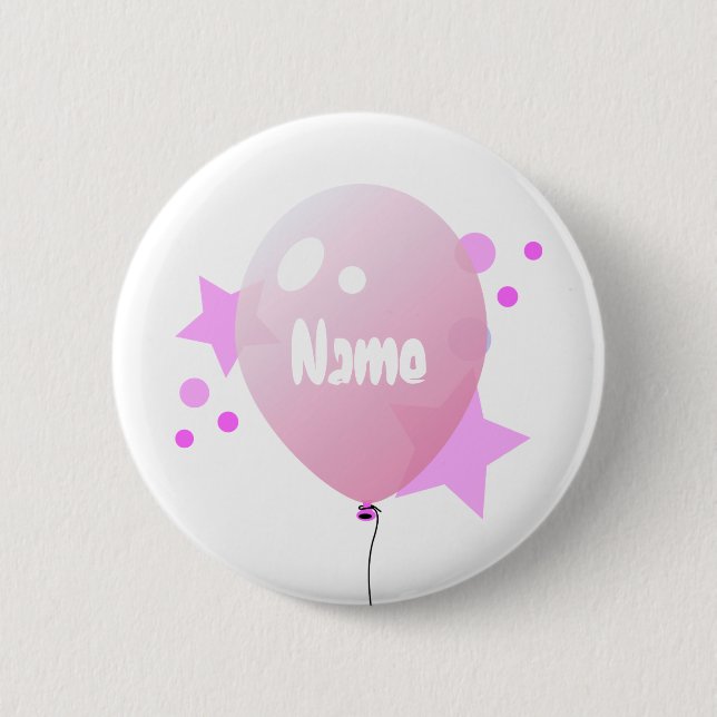 Pink Party Balloon Name Button (Front)
