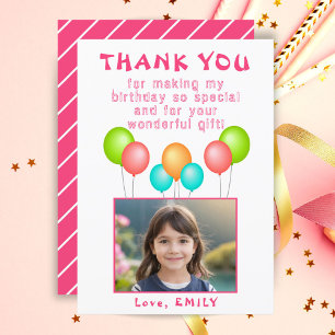 Pink Party Balloons Girl Birthday Photo  Thank You Card