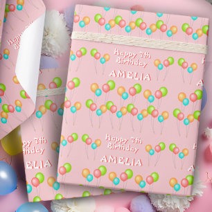 Pink Party Balloons Kid Happy Birthday Wrapping Paper