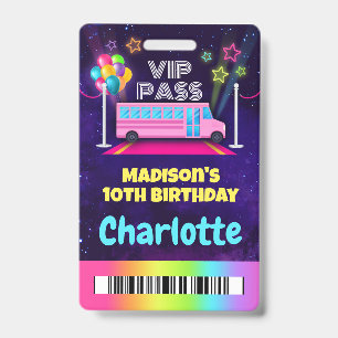 Pink Party Bus VIP Pass Lanyard ID Badge