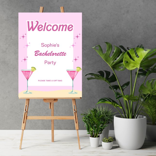 Pink Party Cocktail Bachelorette Welcome Sign (Pink Party Bachelorette Welcome Sign)