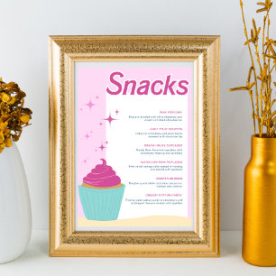 Pink Party Cupcake Sweet Snacks Menu Poster