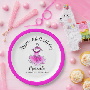 Pink party dress girls 9th birthday party paper plate