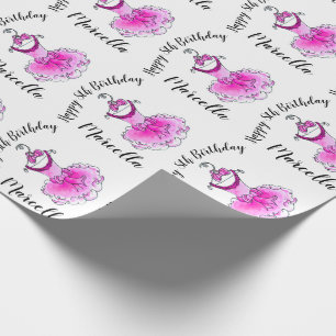 Pink party dress inked art girls 8th birthday wrapping paper
