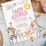 Pink Party Forest Animals in Party Hats Birthday Invitation<br><div class="desc">Pink Party Forest Animals in Party Hats Birthday Invitation</div>