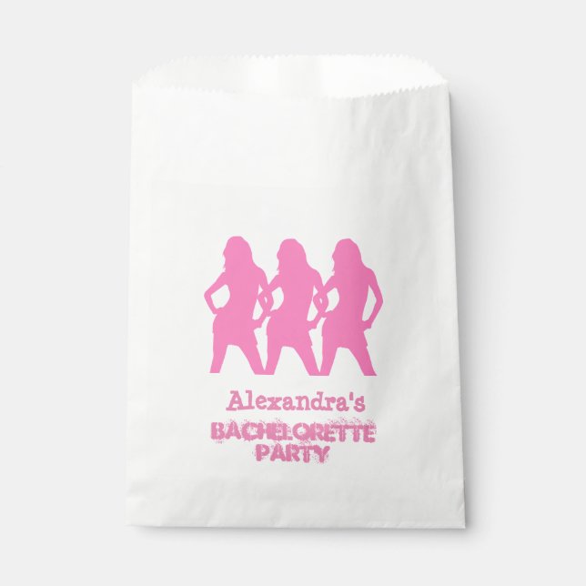 Pink party girls personalised bachelorette party favour bags (Front)