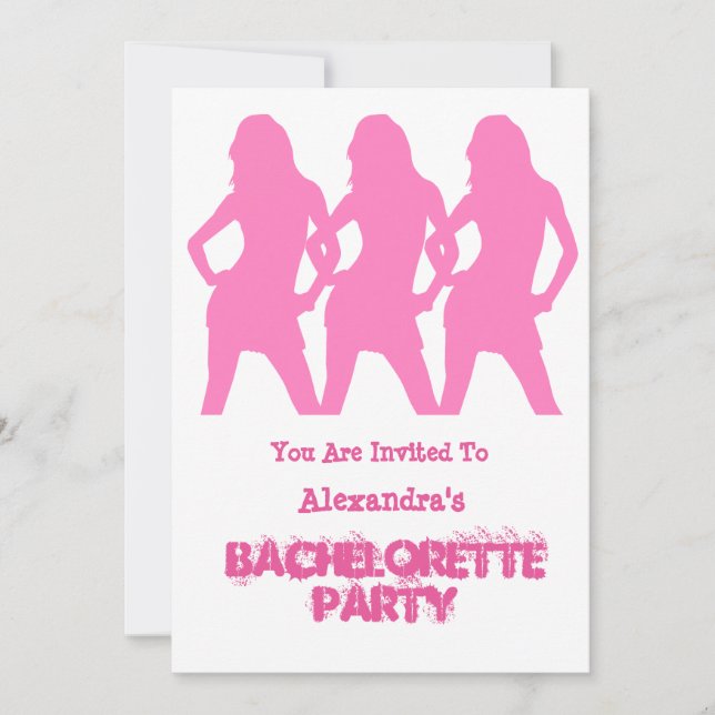Pink party girls personalised bachelorette party invitation (Front)