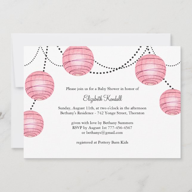 Pink Party Lantern Baby Shower Invitation (Front)
