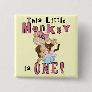 Pink Party Monkey 1st Birthday Tshirts and Gifts 15 Cm Square Badge