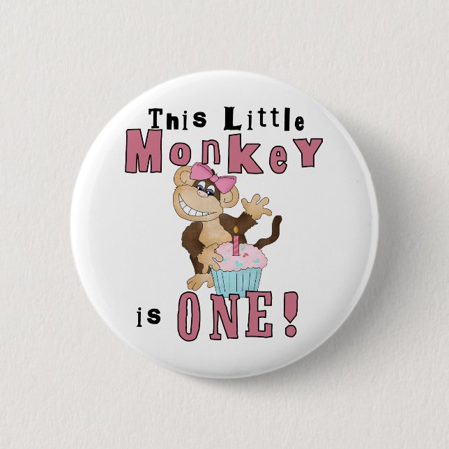 Pink Party  Monkey 1st Birthday Tshirts and Gifts 6 Cm Round Badge (Front)