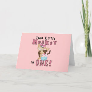 Pink Party  Monkey 1st Birthday Tshirts and Gifts Card