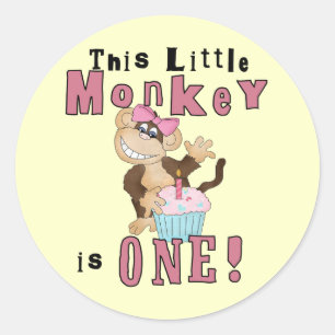 Pink Party Monkey 1st Birthday Tshirts and Gifts Classic Round Sticker