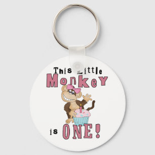 Pink Party Monkey 1st Birthday Tshirts and Gifts Key Ring