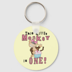 Pink Party  Monkey 1st Birthday Tshirts and Gifts Key Ring