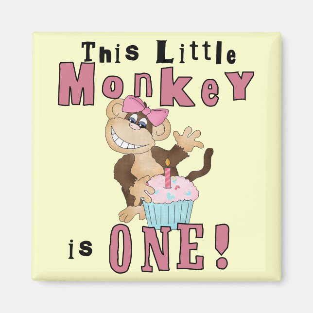 Pink Party  Monkey 1st Birthday Tshirts and Gifts Magnet (Front)