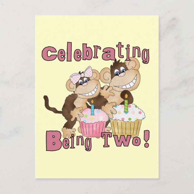 Pink Party Monkey 2nd Birthday Tshirts and Gifts Invitation Postcard (Front)