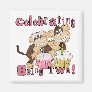 Pink Party Monkey 2nd Birthday Tshirts and Gifts Magnet