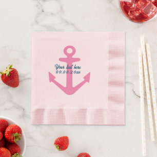 Pink party napkins with nautical anchor logo