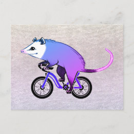 Pink Party Opossum Riding A Bicycle Invitation Postcard