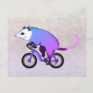 Pink Party Opossum Riding A Bicycle Invitation Postcard