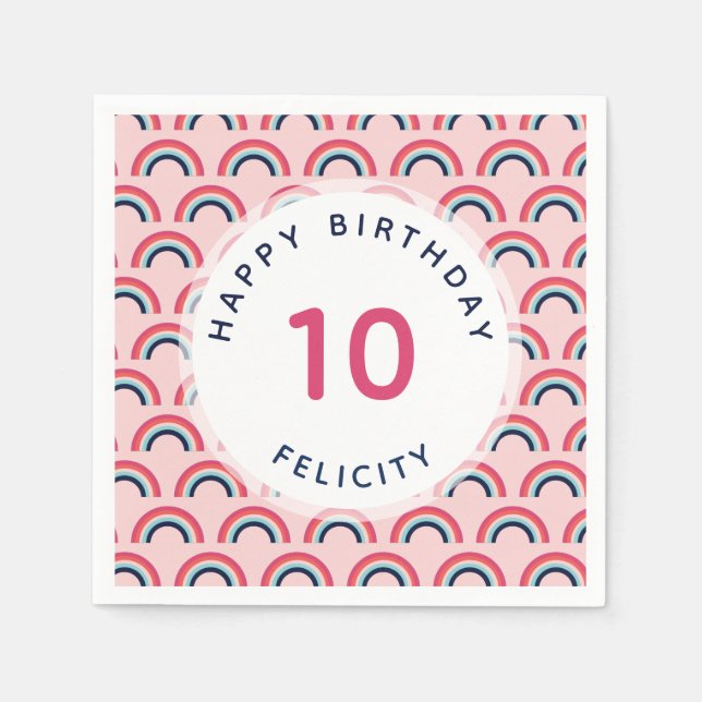 Pink Party Personalised Name Age Pink Blue Napkin (Front)