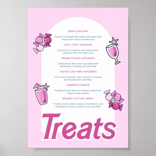 Pink Party Sweet Treats Menu Poster (Front)