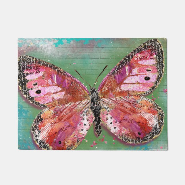 Pink Passion Butterfly Doormat (Front)