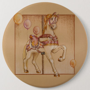 PINK PASSION CAROUSEL HORSE 6 CM ROUND BADGE