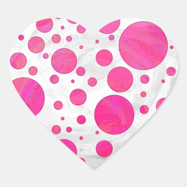 Pink Passion Polka Dot Pattern Heart Sticker (Front)