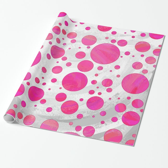 Pink Passion Polka Dot Pattern Wrapping Paper (Unrolled)